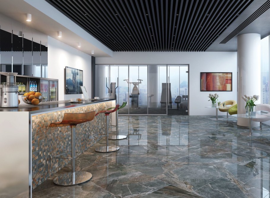 Кухня гостиная с мраморным полом