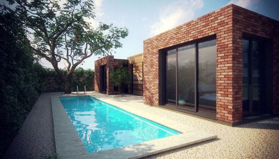 Дом из кирпича с плоской крышей