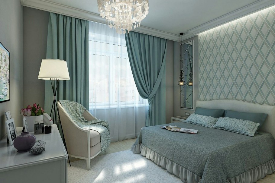 Шторы бирюзовые с коричневым