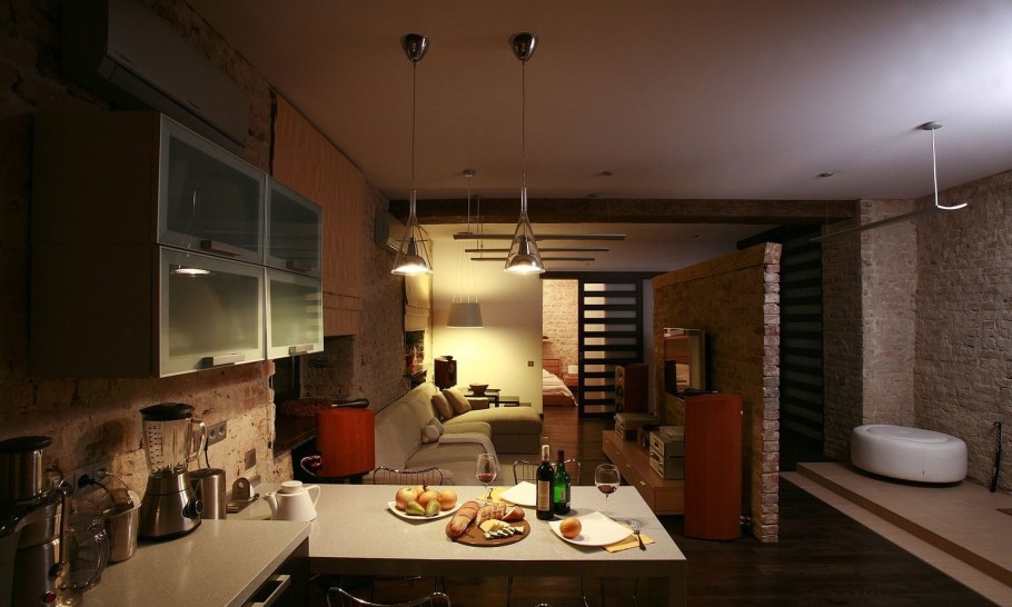 Интерьер кухни гостиной лофт