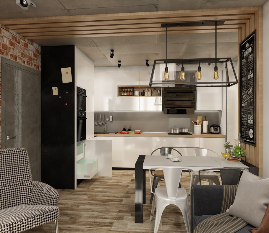 Кухня с гостиной лофт в хрущевке