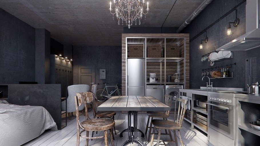 Стиль лофт в студии 20 кв.м