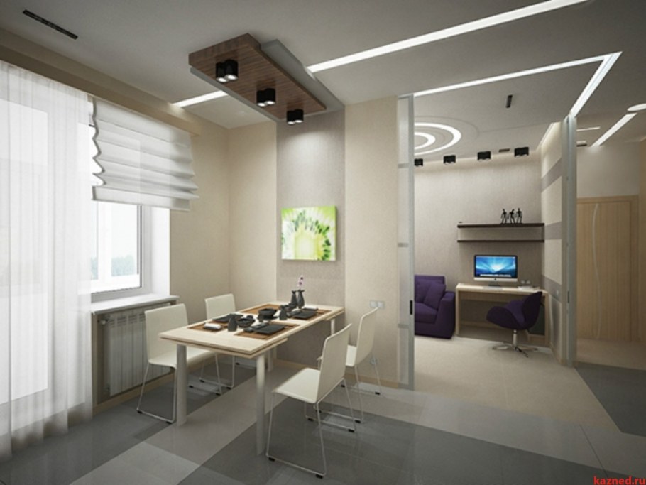 Потолок в кухне-гостиной хайтек