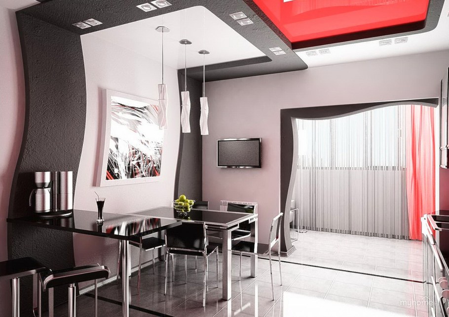 Кухня-гостиная в коричнево-бежевых тонах