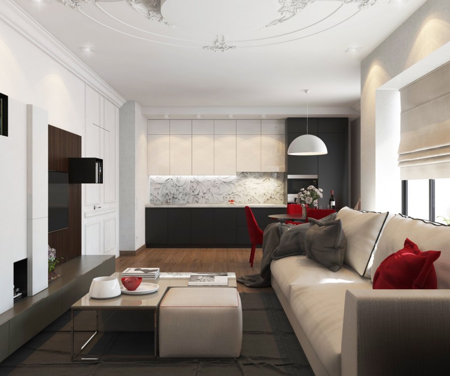 Интерьер маленькой кухни гостиной