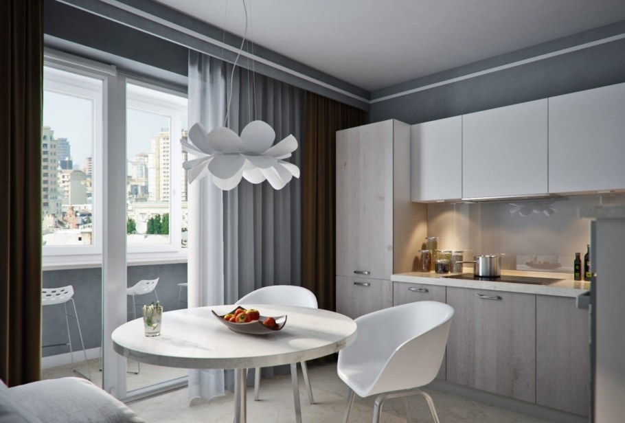 Планировка кухни с дверью на балкон