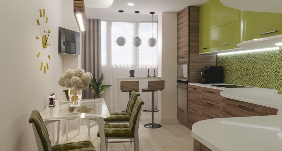 Планировка кухни с балконной дверью