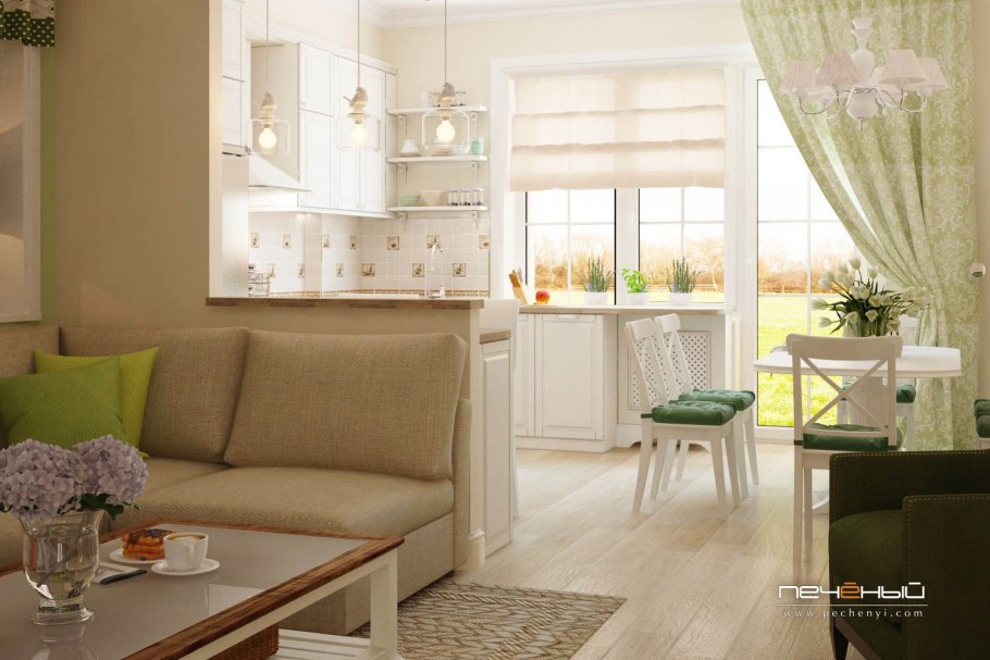 Обеденная зона в стиле Прованс с диваном