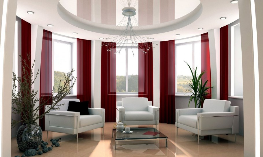 Двухярусный потолок в зал с эркером