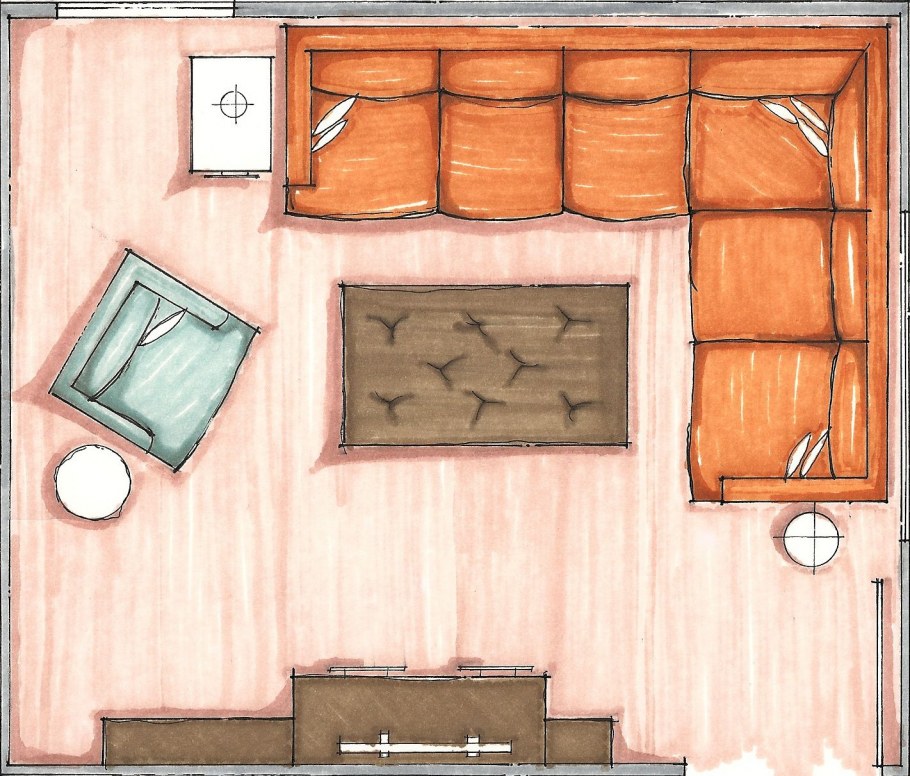 Интерьер гостиной вид сверху