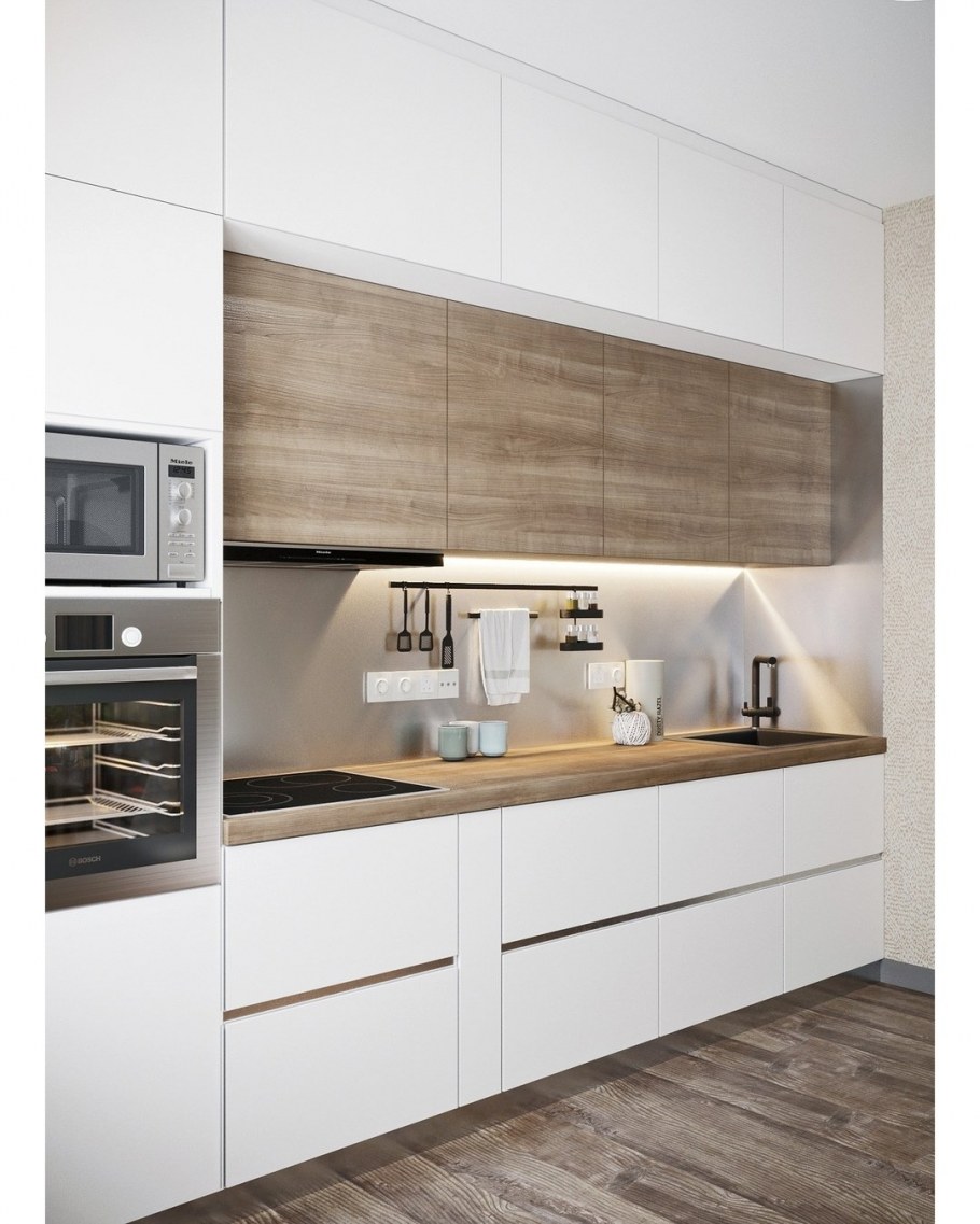 Кухня белая с деревом