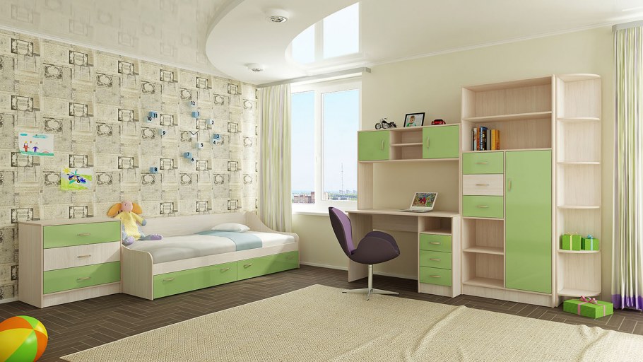 Стеллажи у окна в детской