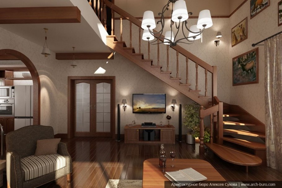 Интерьер 2х уровневой квартиры с лестницей