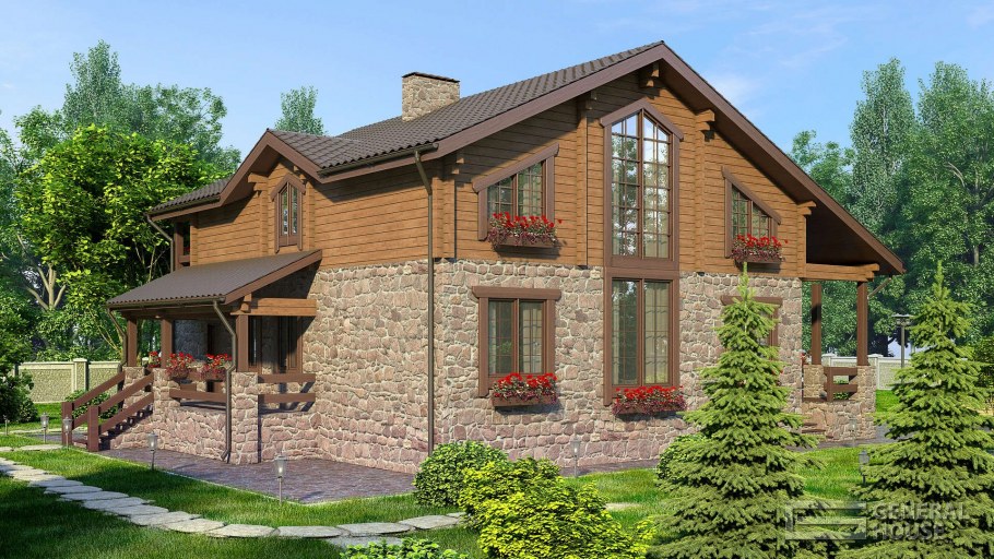 Нестандартное остекление в архитектуре загородного дома из бревна