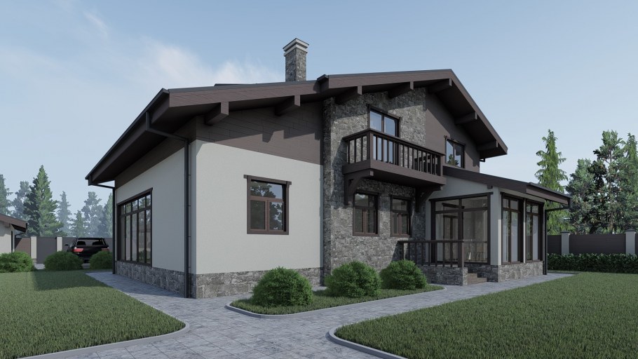 Комбинированный дом из бруса