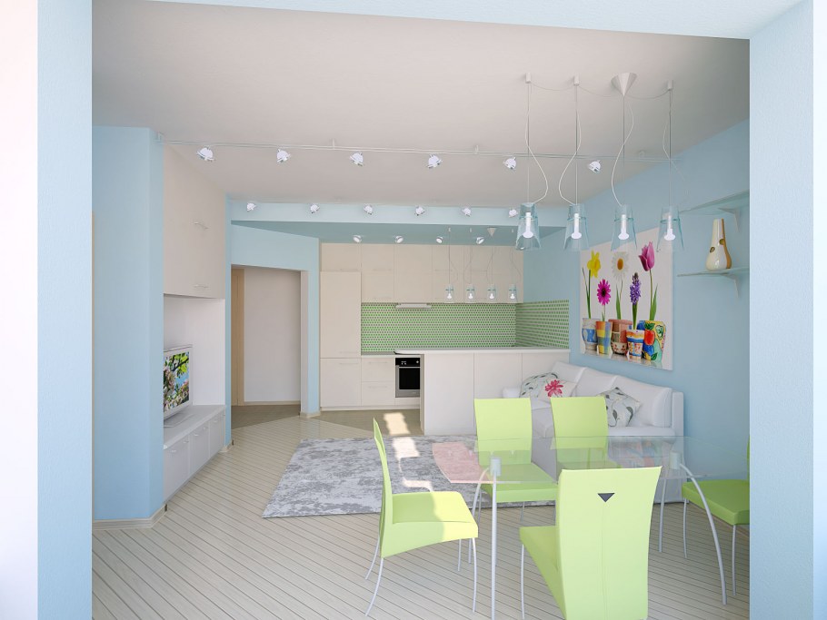 Кухня гостиная и зона для ребёнка