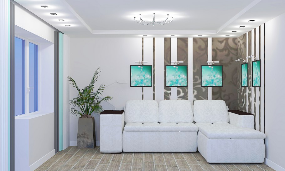 Гостиная в бежево бирюзовом цвете