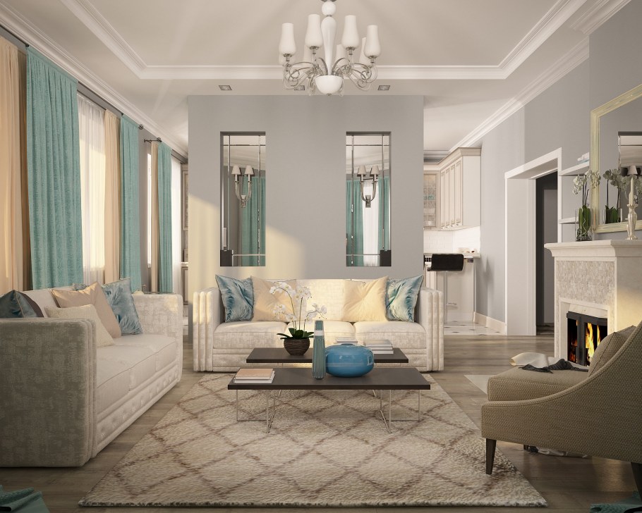 Гостиная Неоклассика с бирюзой