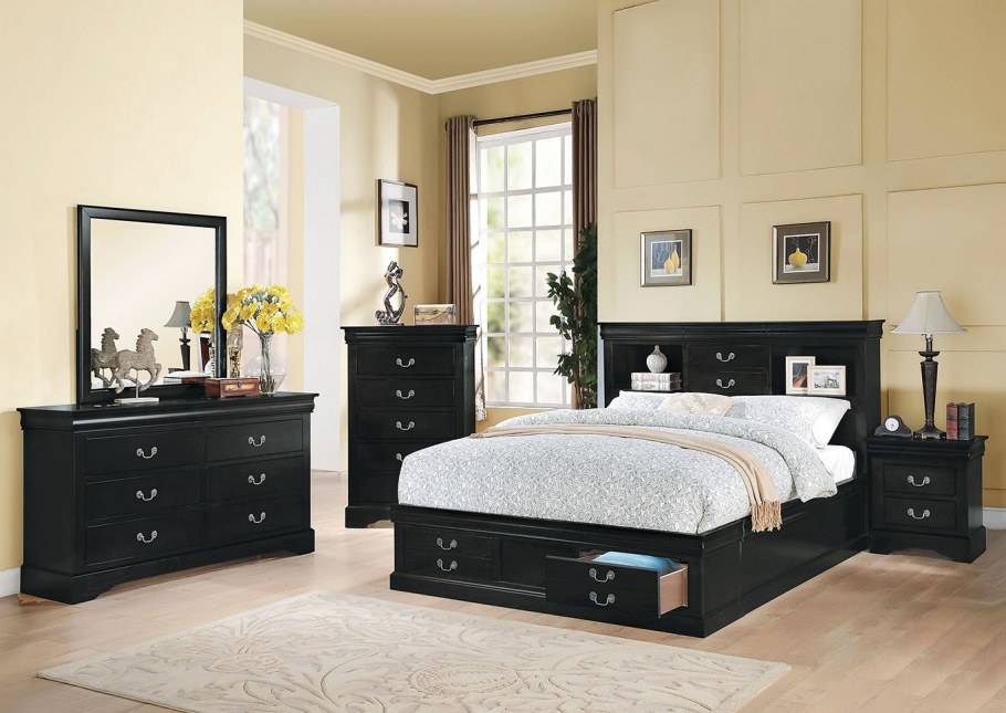 Интерьер спальни с черной мебелью