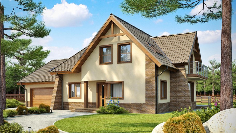 Фасад дома с мансардой