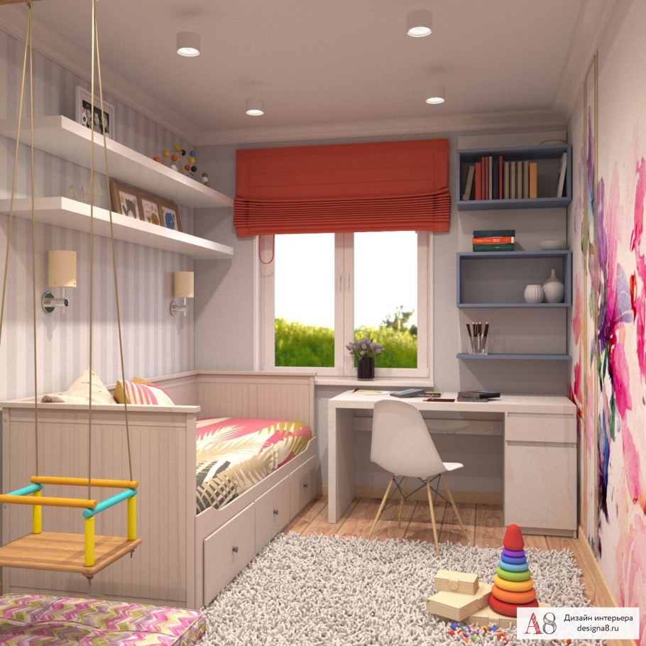 Варианты планировки комнаты 3 на 5 для девочки