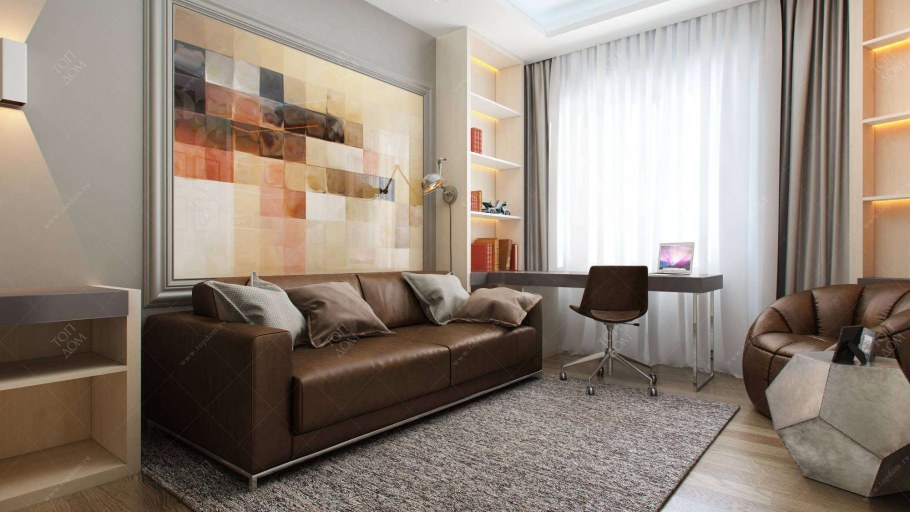 Интерьер комнаты в современном стиле с диваном