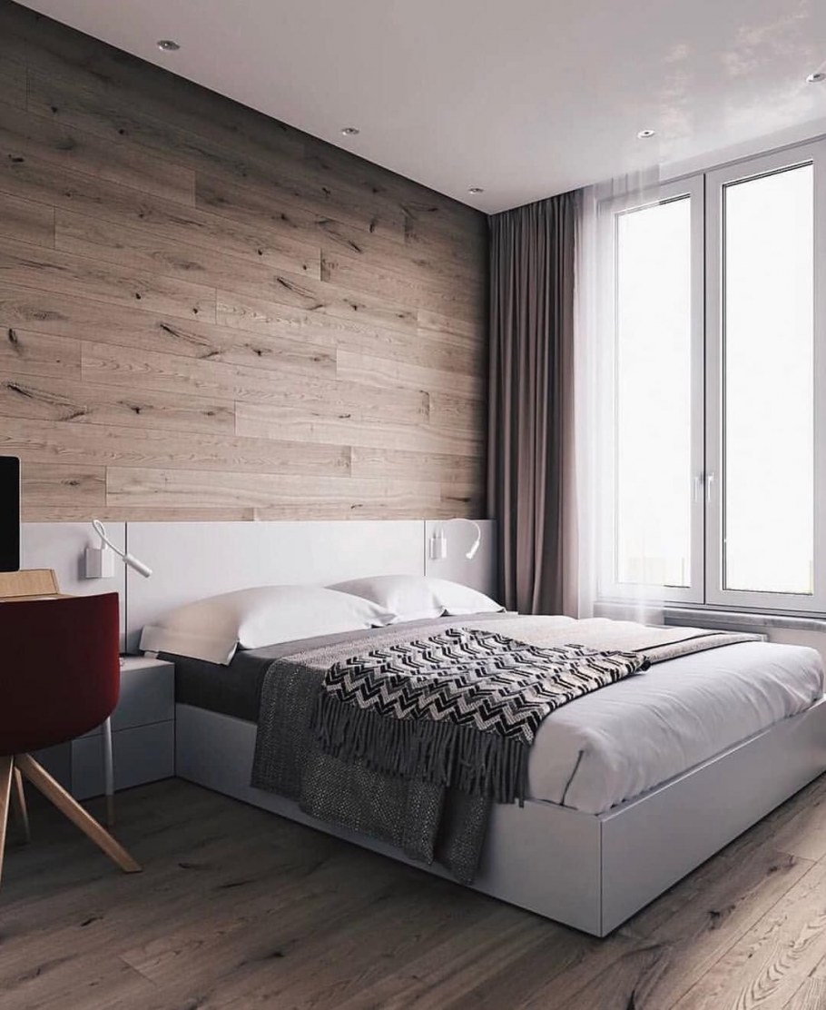 Деревянные стеновые панели в спальне