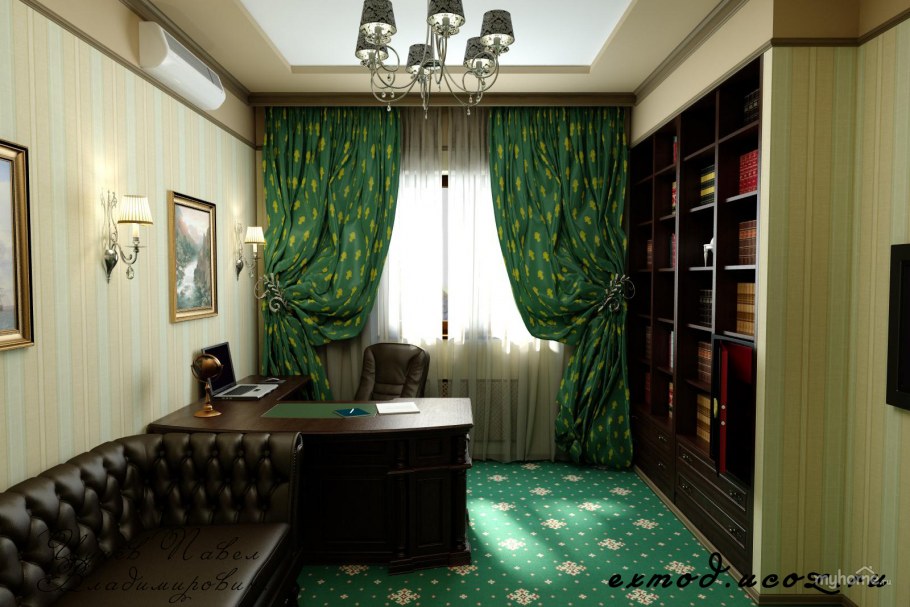 Кабинет в классическом стиле зеленый