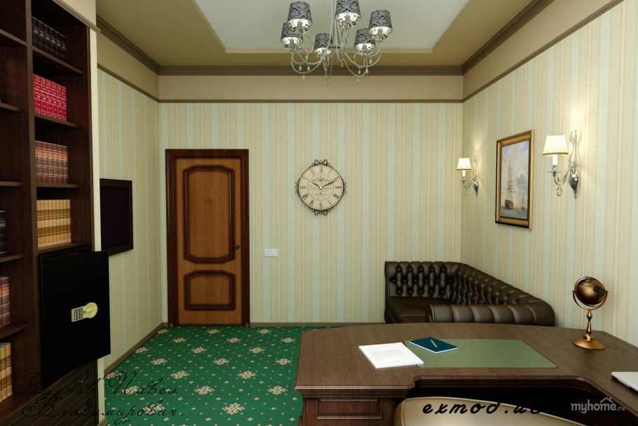 Кабинет в зелено коричневых тонах