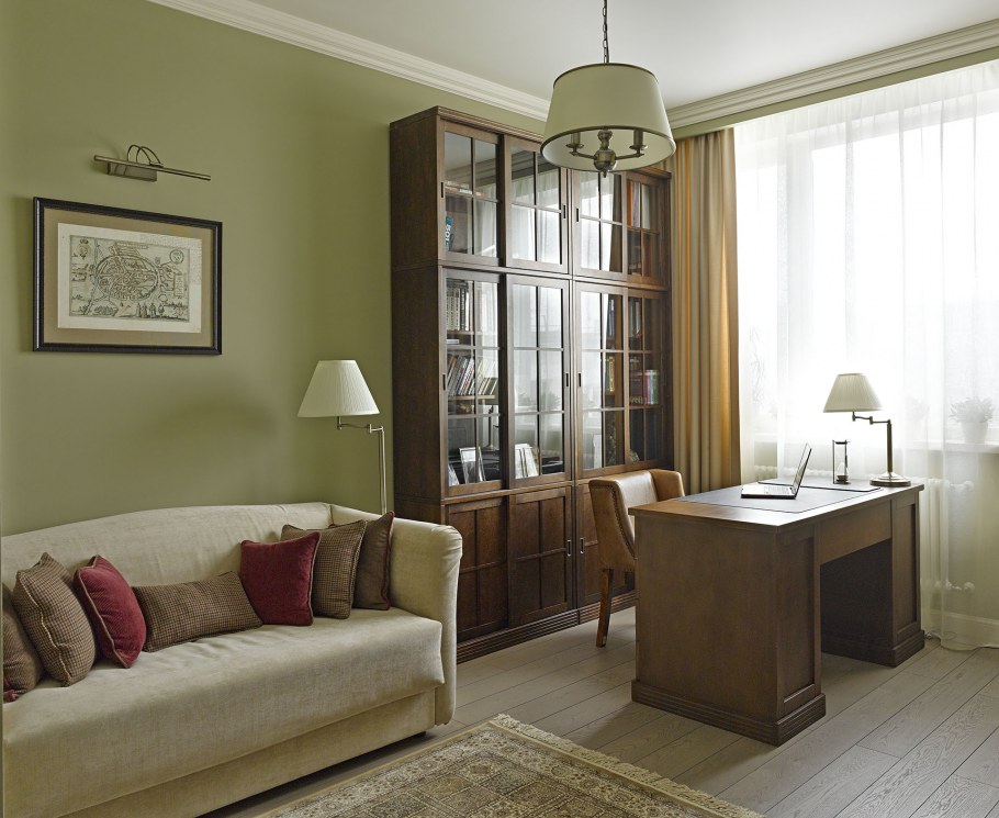 Светло оливковые стены в интерьере