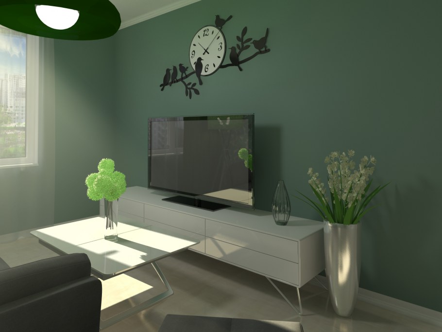 Гостиная комната серо бело зеленая