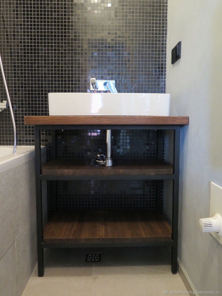 Черная тумба под раковину металл лофт 75см