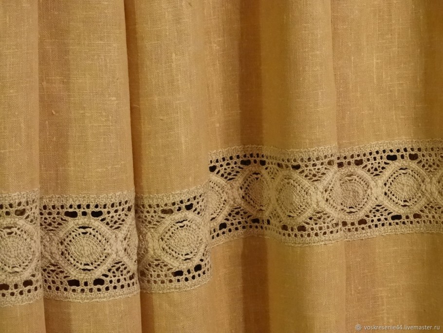 Шторы для кухни из льна и сетки