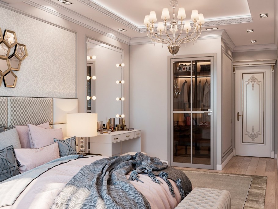 Спальня в современном стиле с гардеробной