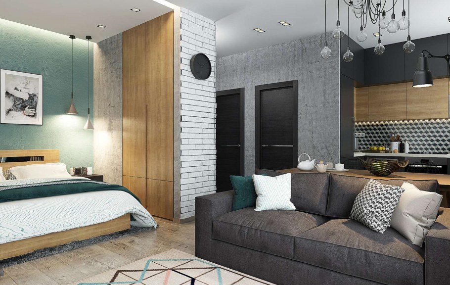 Интерьер спальни-гостиной