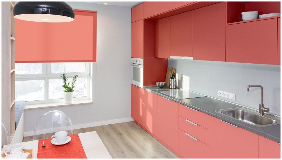 Коралловая кухня в интерьере