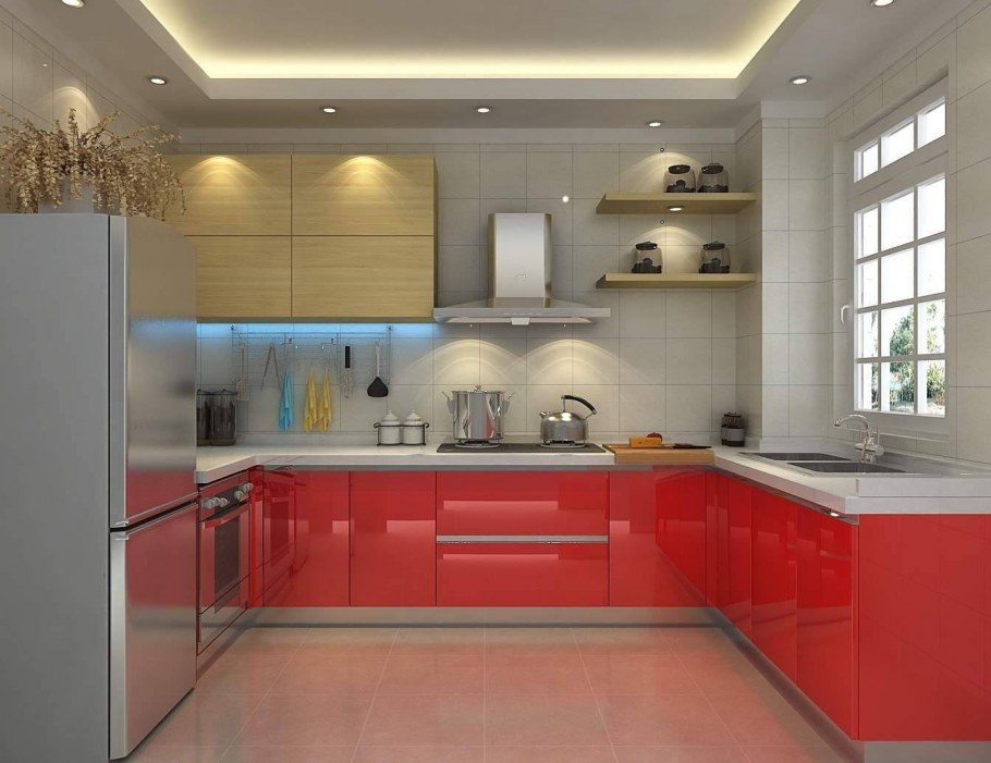 Кухня в коралловых тонах