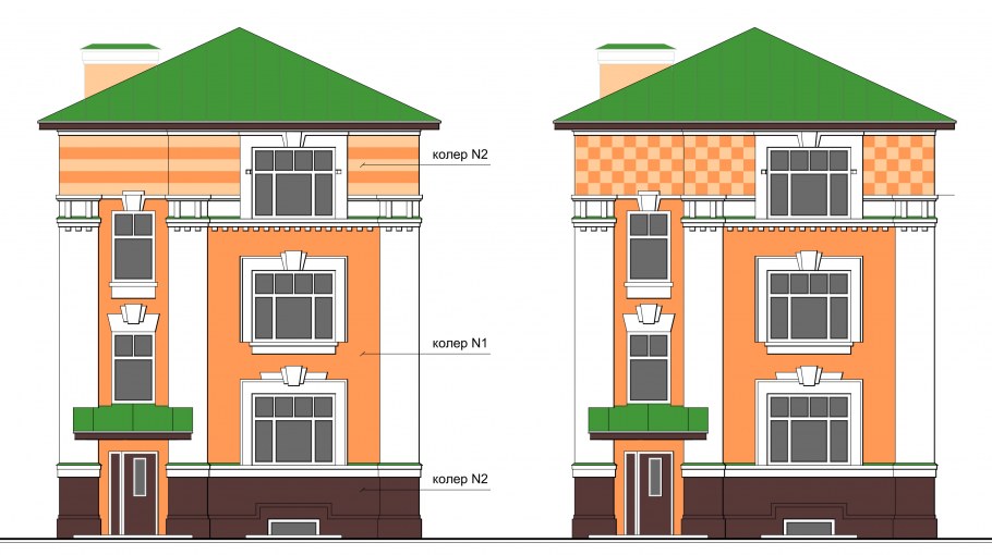 Эскиз фасада кирпичного дома