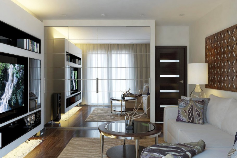 Гостиная с телевизором на стене