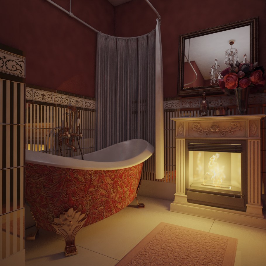 Ванная комната с камином