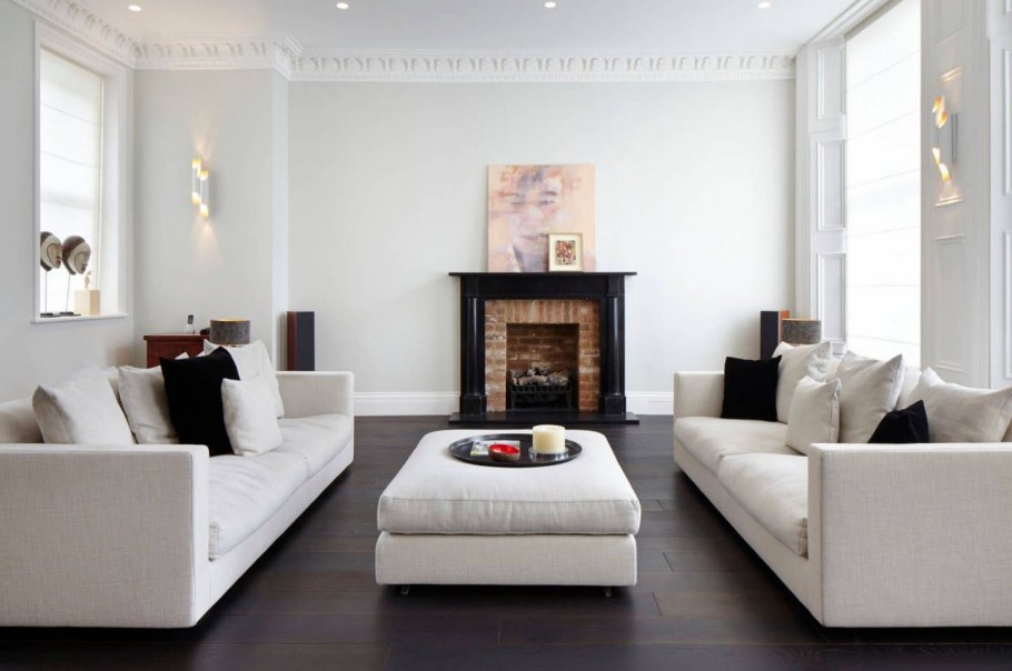 Белый ламинат в гостиной