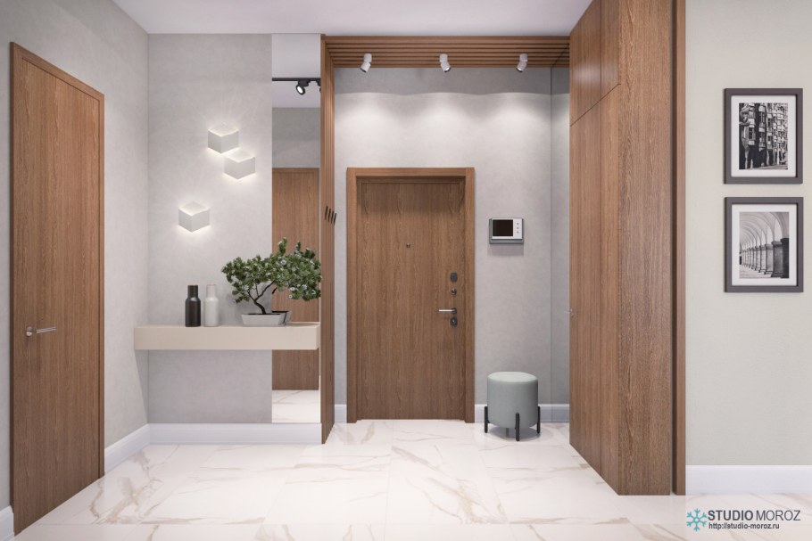 Прихожая в студии с длинным коридором