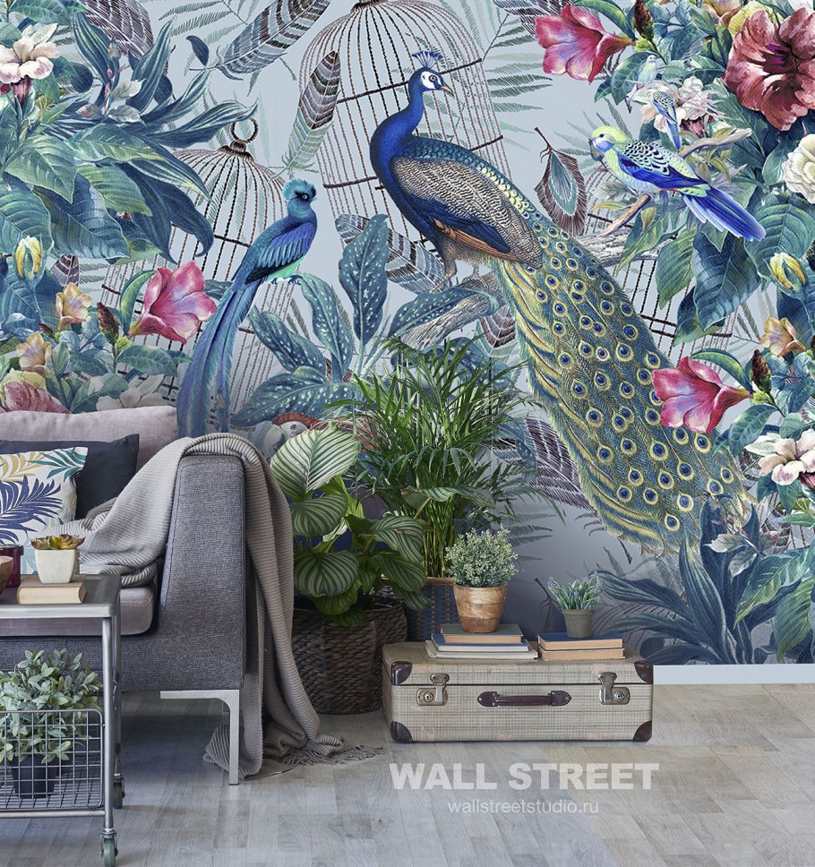 Обои с птицами в спальне