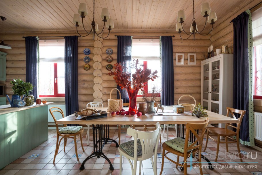 Кухня в стиле Кантри в бревенчатом доме