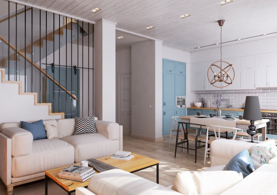 Интерьер гостиной в таунхаусе