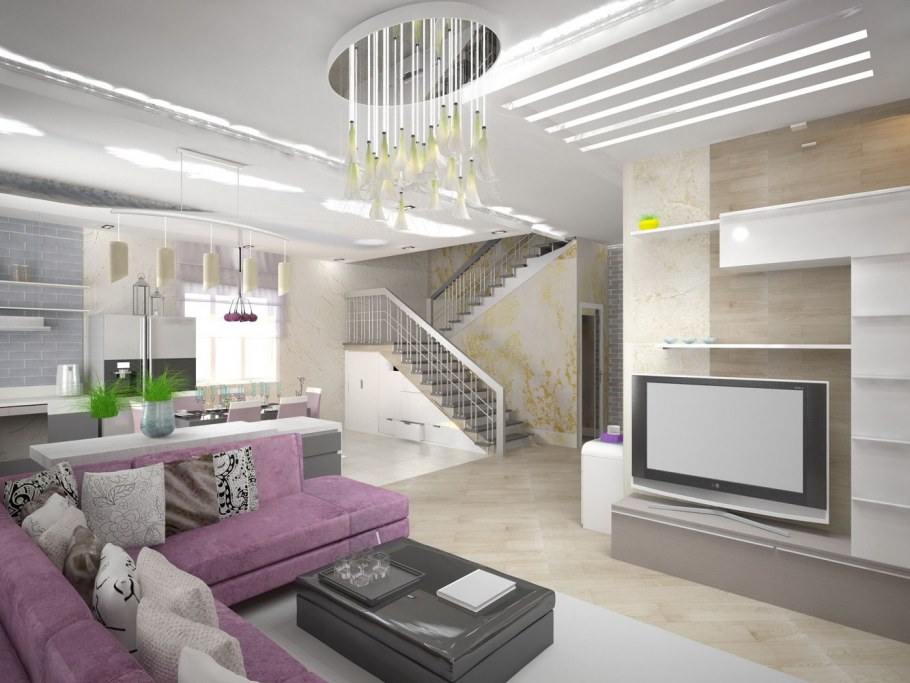 Кухня с гостиной в таунхаусе