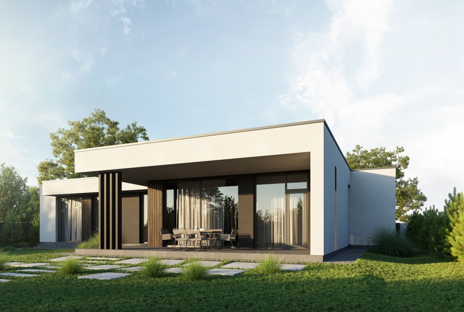 Одноэтажный коттедж с плоской крышей