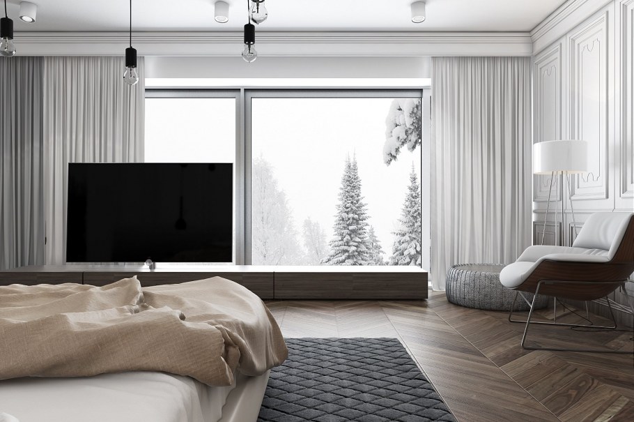 Минималистичный интерьер с большими окнами