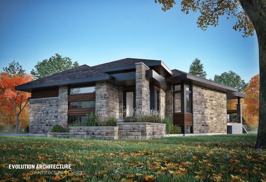 Одноэтажный дом в стиле Райта прерий