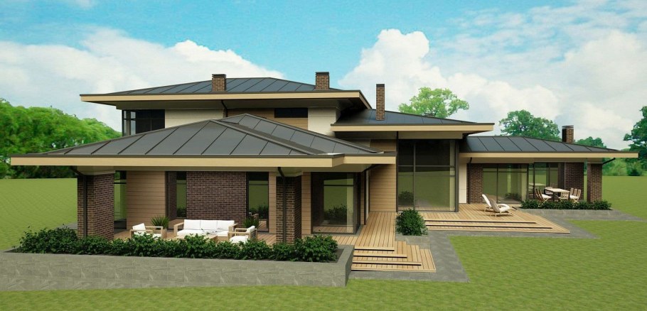 Одноэтажный дом в стиле Райта